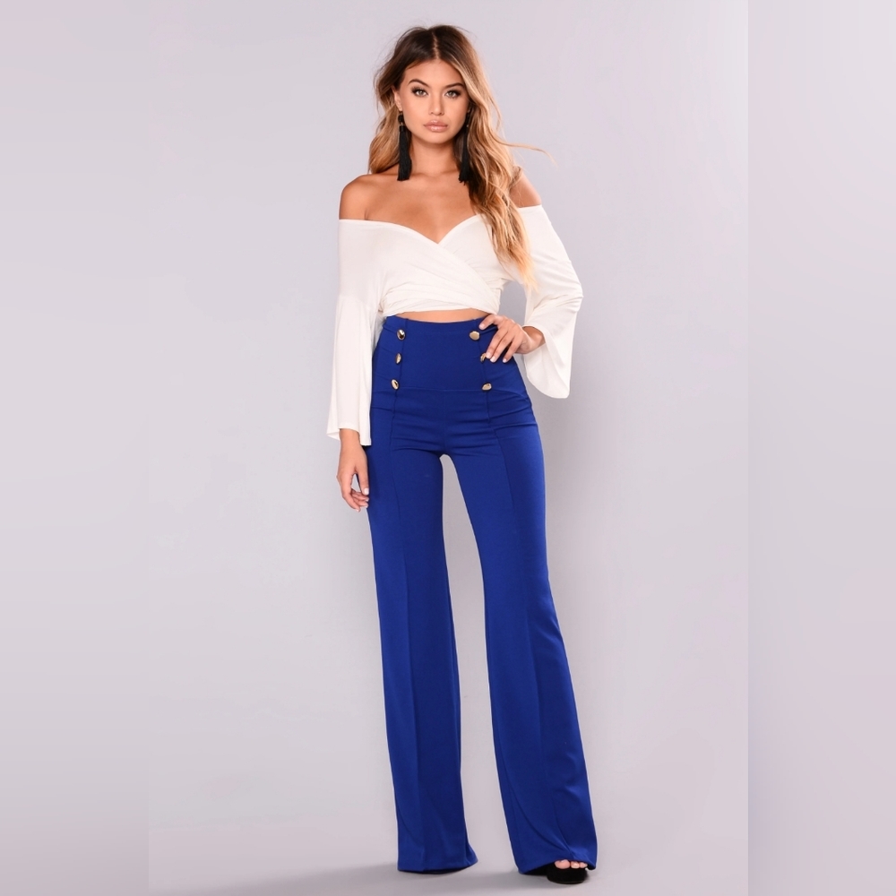 Fashion nova high waisted royal blue pants in XL, wide leg